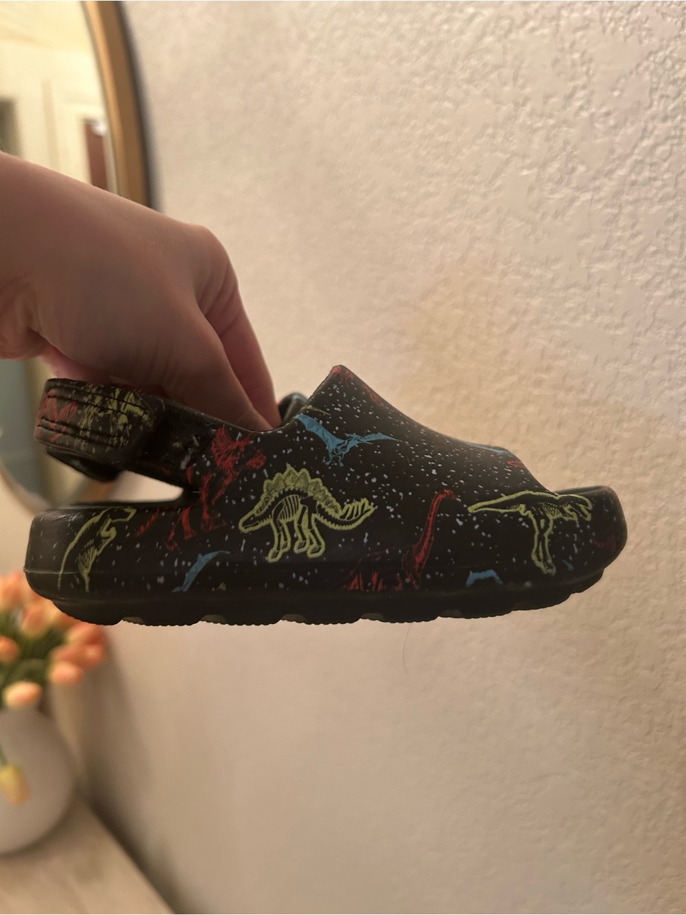 Kids Black Dinosaur Clog Sandals